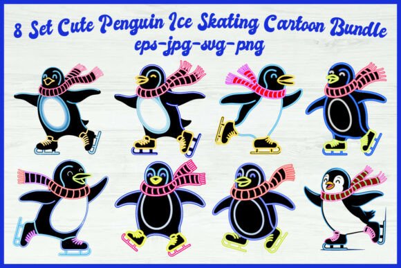 8 Cute Penguin Ice Skating Cartoon Set Review