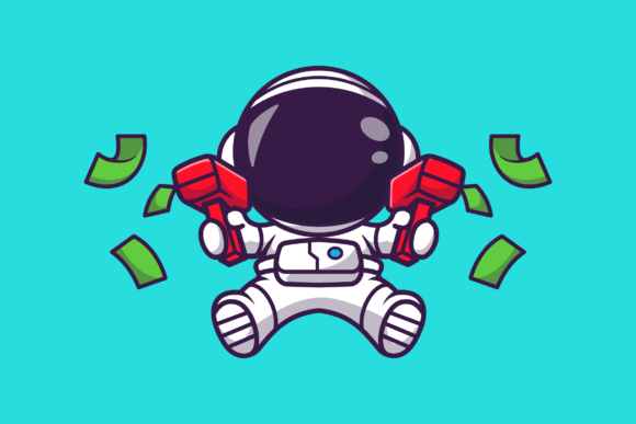 Cute Astronaut with Money Gun Cartoon: A Playful Graphic Asset for Local Business Branding