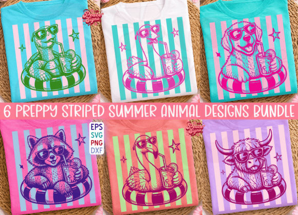 Funny Striped Summer Animal Png Bundle: A Playful Graphic Design Asset for T-Shirt Designs