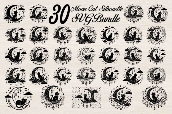 Moon Cat Silhouette SVG Bundle: A Magical Graphic Design Asset for Crafts and Local Brands