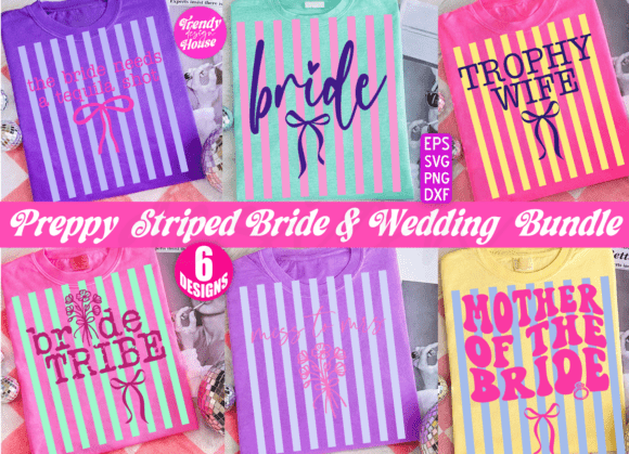 Preppy Striped Wedding Png Bundle Bride: Graphics for T-Shirt Designs