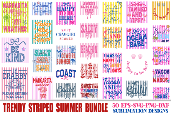 Striped Summer PNG Bundle Beach Vacation Graphics