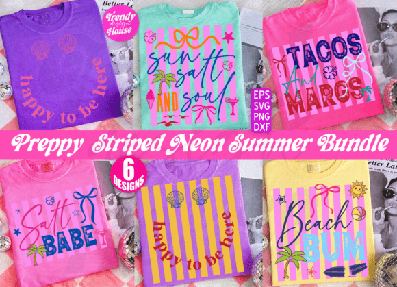 Striped Summer PNG Bundle: Graphics for T-Shirt Designs
