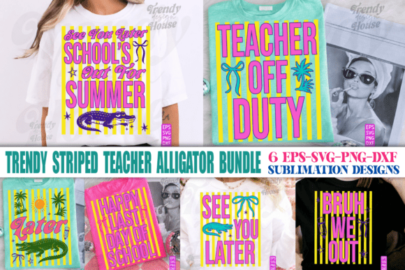Striped Teacher Alligator SVG PNG Bundle