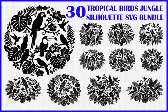 Tropical Birds Jungle Silhouette: A Graphic Design Asset for Crafts